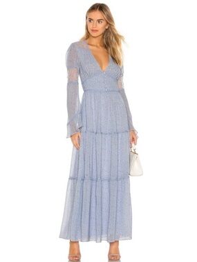 DIVINE HERITAGE REVOLVE BLUE FLORAL PRINT MAXI DRESS